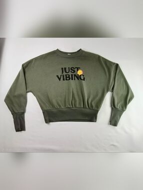 Old Navy Olive Green "Just Vibing" Crewneck Sweatshirt XS